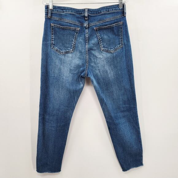 M&S Indigo Blue Jeans Medium Wash Skinny Ankle Mid-Rise Raw Hem Women's 42 (EU) - Picture 2 of 9